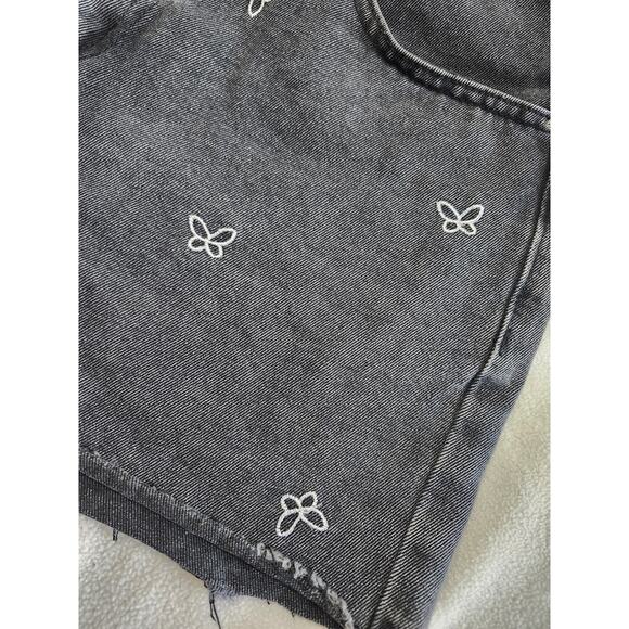 Black Embroidered Butterfly Cut off Jean SHORTS Size 11 Khaki+Blue - Picture 3 of 9